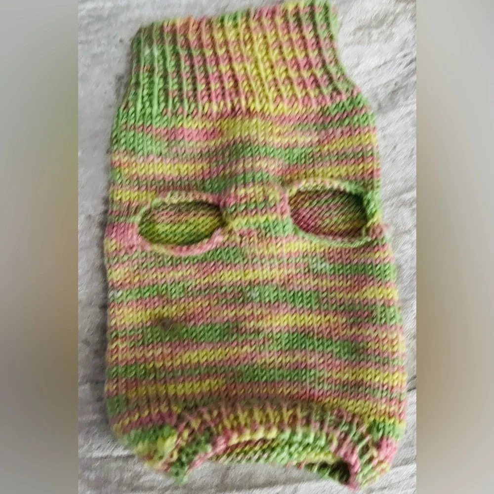 Multicolor Hand-Knit Pet Sweater Mock Neck Dog Cat Small New